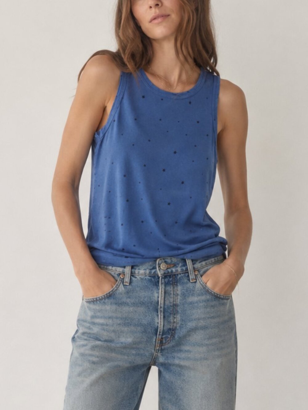 Current/Elliott The Muscle Distressed Cotton-Jersey Top Blue Black Size 1 (US 4)